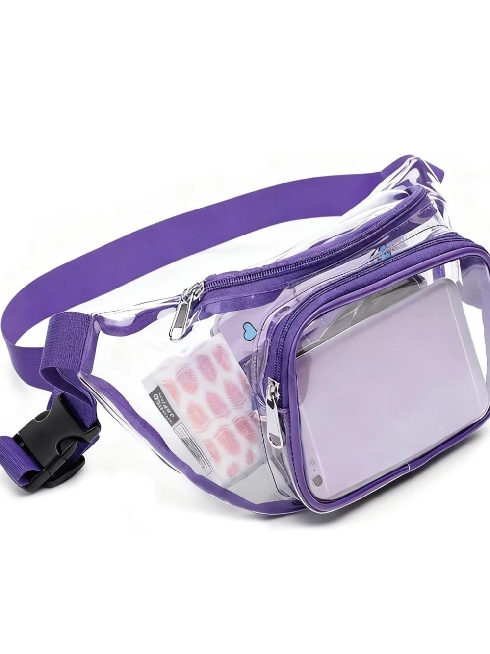Clear Purple PVC Stadium Belt Bag with Adjustable Strap NWT